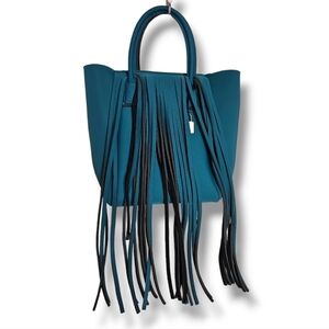 Save My Bag Turquoise Hippie Fringed Neoprene Tote Bag - Large